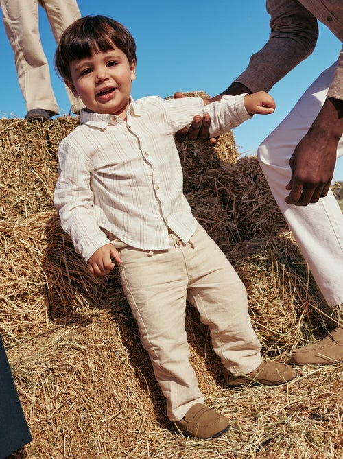 Pantalon blanc uni en lin mélangé - Kiabi Pantalon blanc uni en lin mélangé - Kiabi