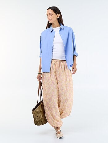 Pantalon boule femme à motif fantaisie et taille élastiquée