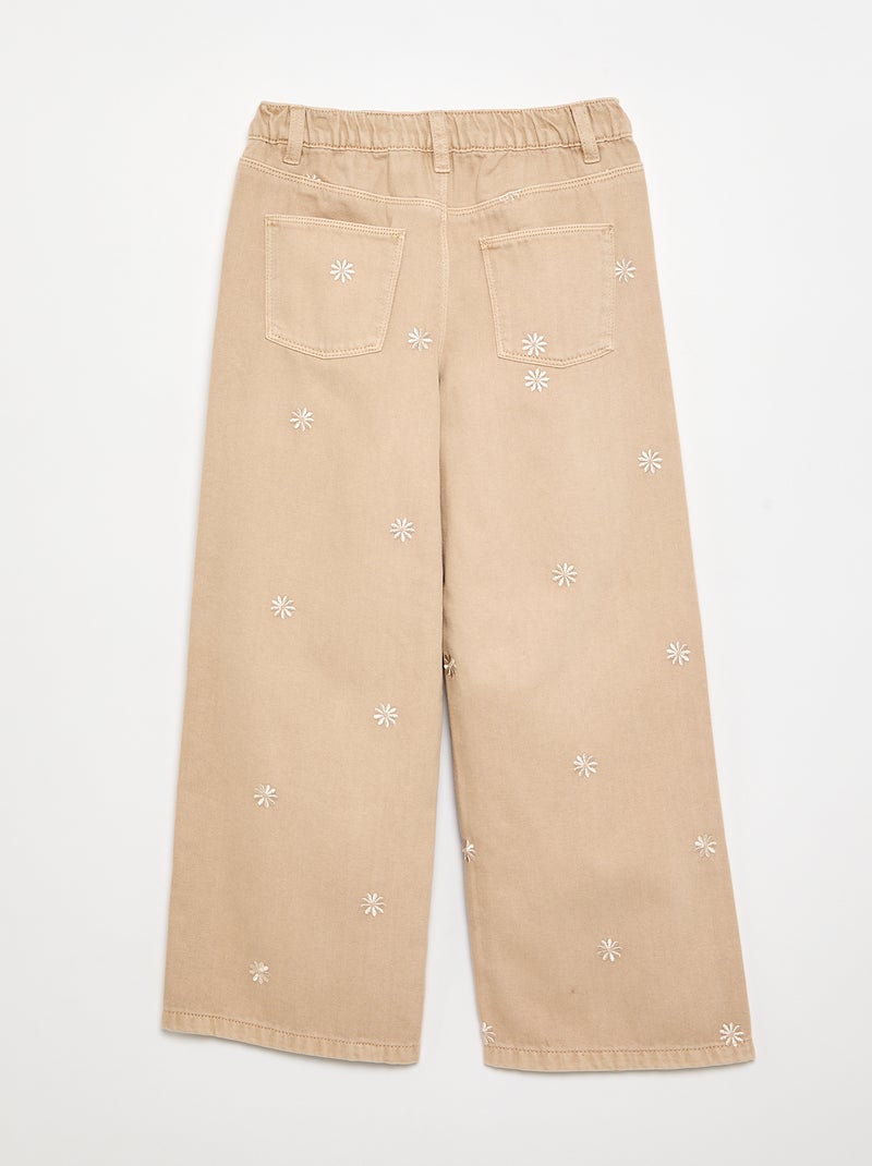 Pantalon brodé en denim Beige - Kiabi