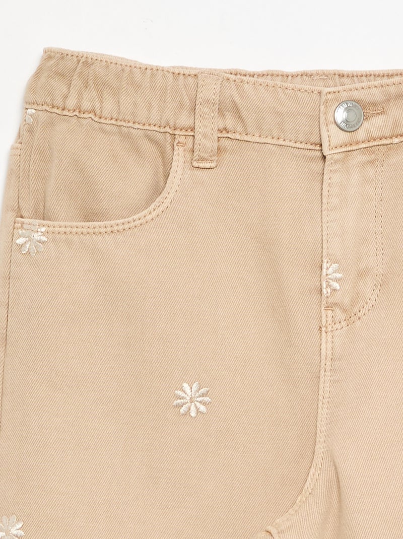 Pantalon brodé en denim Beige - Kiabi