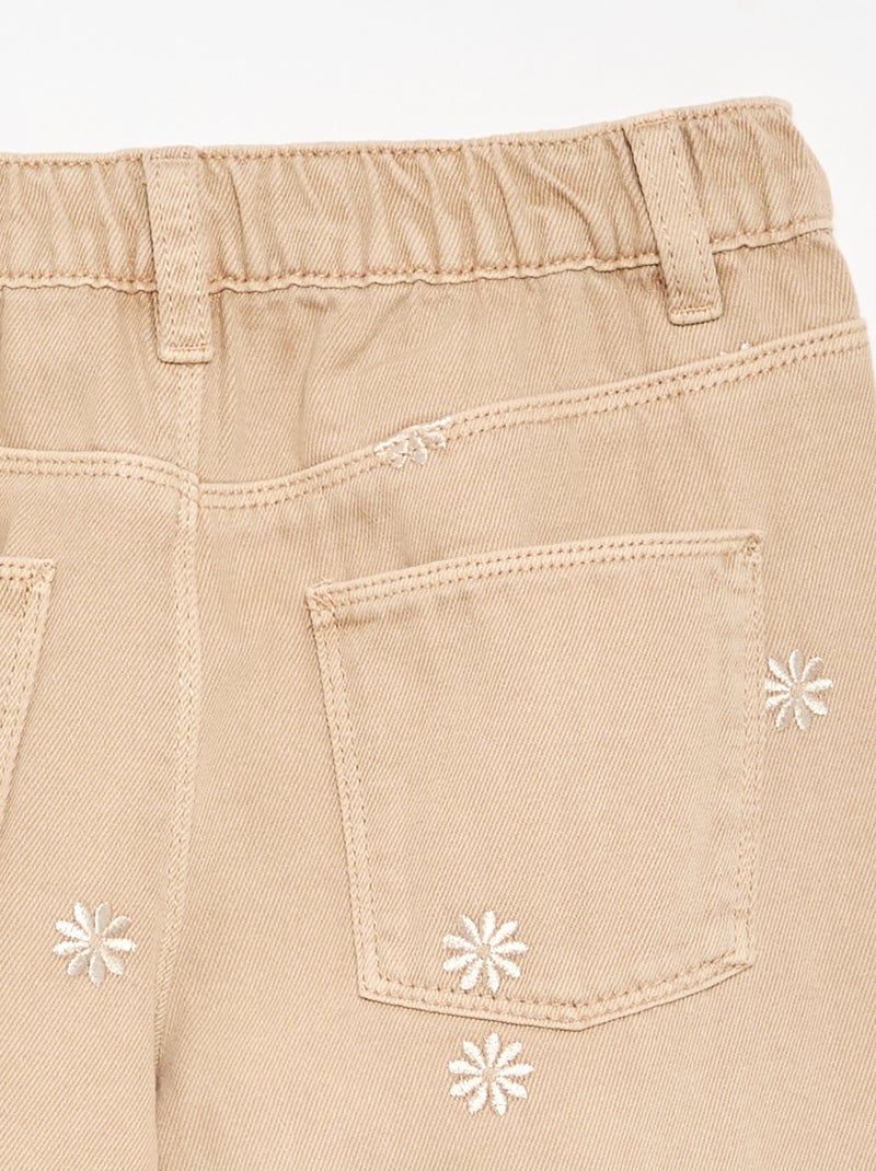 Pantalon brodé en denim Beige - Kiabi