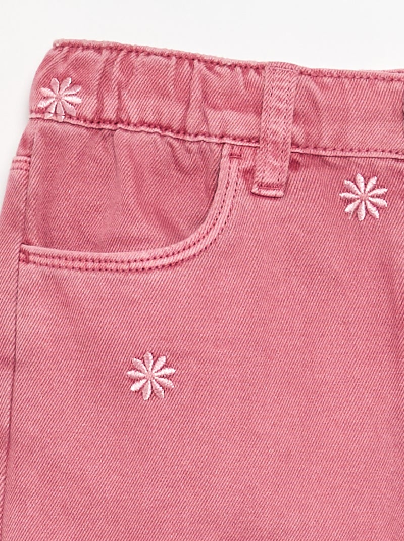 Pantalon brodé en denim Rose - Kiabi