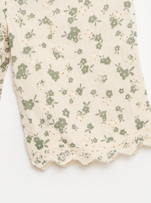 Pantalon brodé en gaze de coton - Kiabi