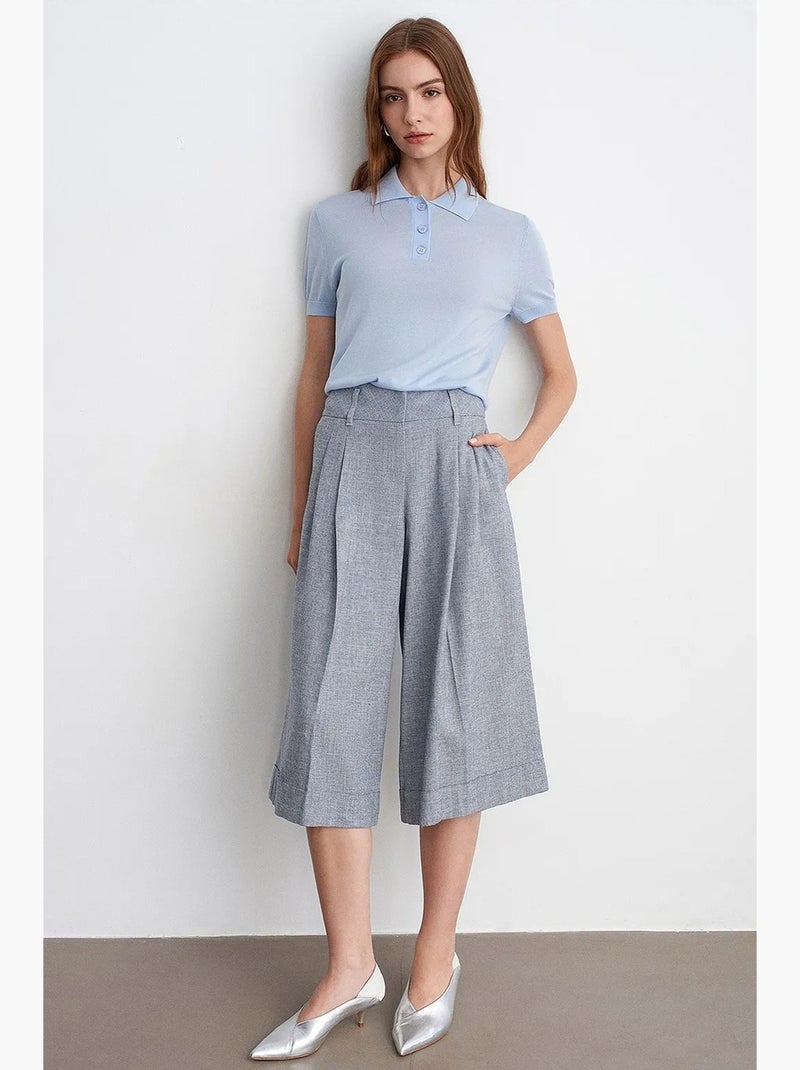 Pantalon capri à taille haute et jambe large plissée dilvin Gris clair - Kiabi