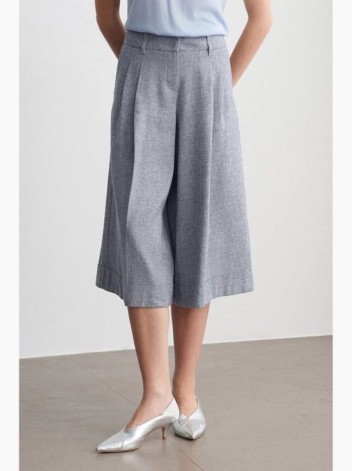 Pantalon capri à taille haute et jambe large plissée dilvin - Kiabi