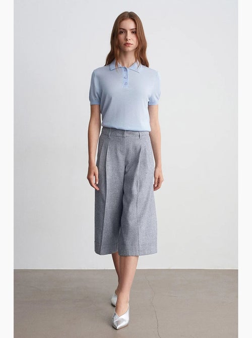 Pantalon capri à taille haute et jambe large plissée dilvin - Kiabi