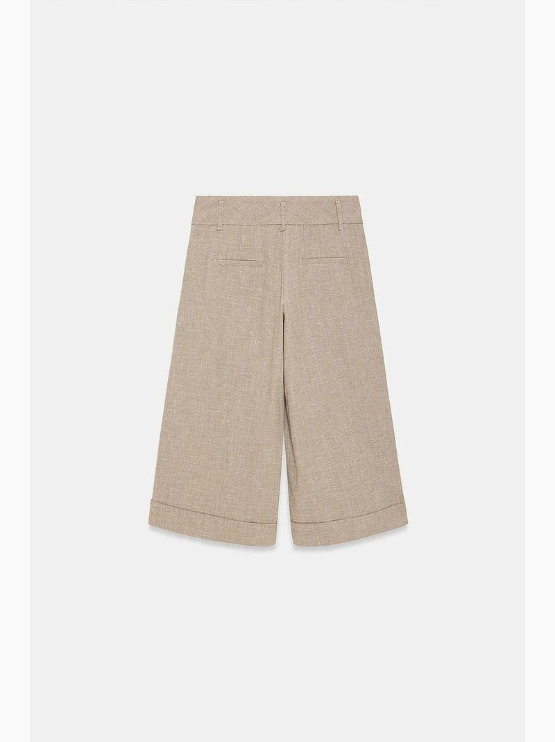 Pantalon capri à taille haute et jambe large plissée dilvin Sable - Kiabi