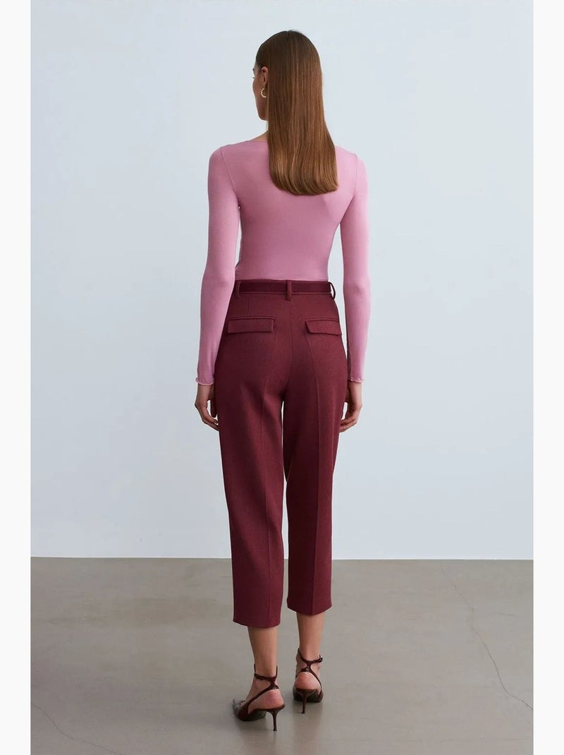 Pantalon capri cigarette avec ceinture dilvin Rouge bordeaux - Kiabi