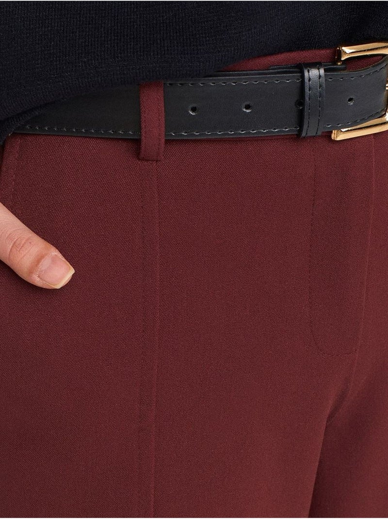 Pantalon capri femme à jambe droite et ceinture dilvin Rouge bordeaux - Kiabi