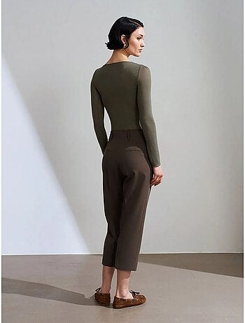 Pantalon capri femme taille haute avec ceinture dilvin