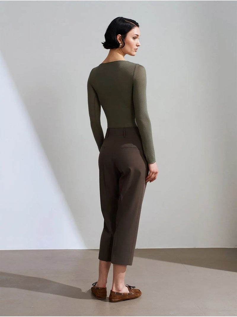 Pantalon capri femme taille haute avec ceinture dilvin Vert kaki - Kiabi