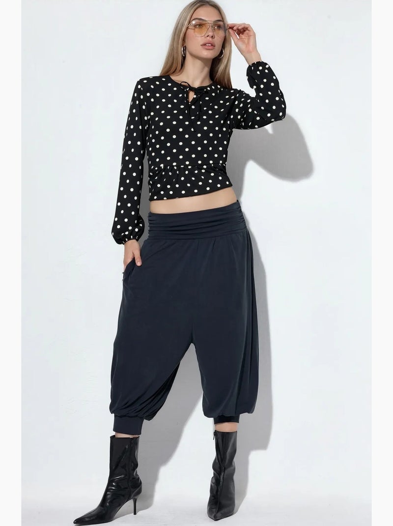 Pantalon capri salwar femme à taille élastique busem Gris Noir - Kiabi