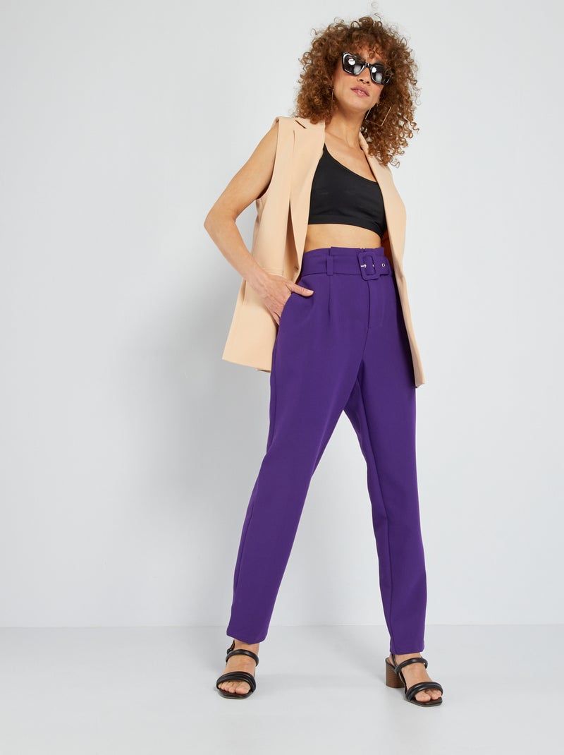 Pantalon carotte avec ceinture Violet - Kiabi