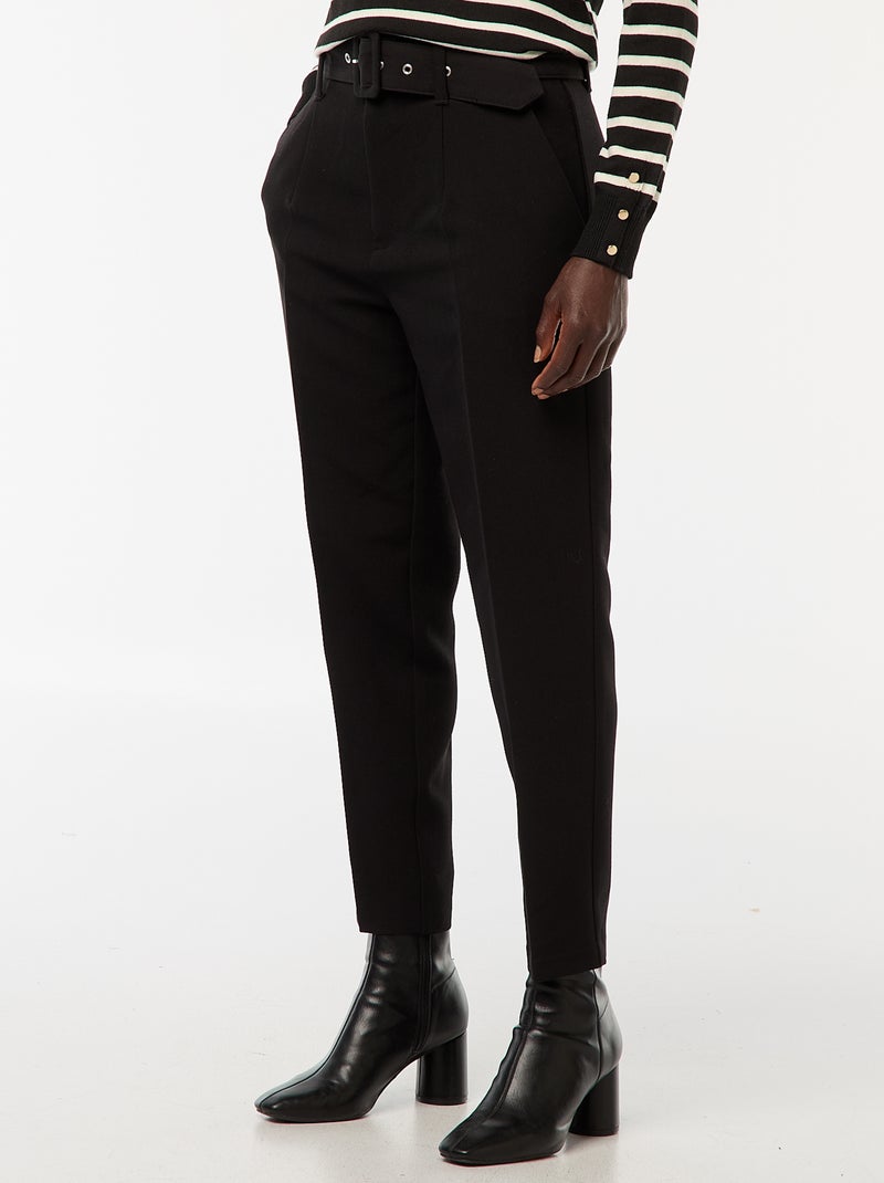 Pantalon carotte femme uni avec ceinture Noir - Kiabi