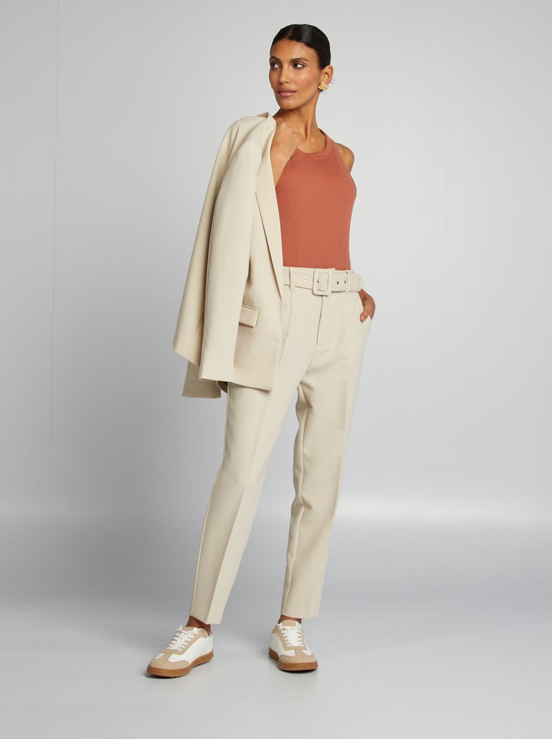 Pantalon carotte fluide Beige - Kiabi