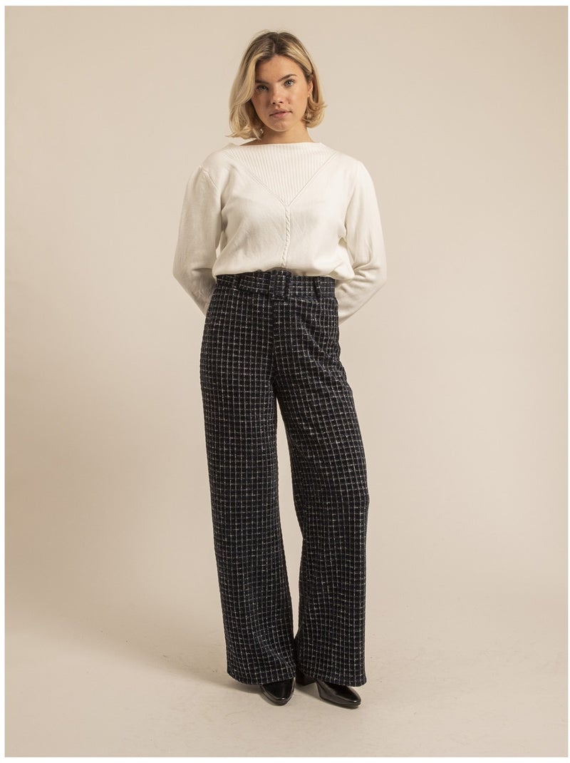 Pantalon carreaux ESSILA Bleu marine - Kiabi