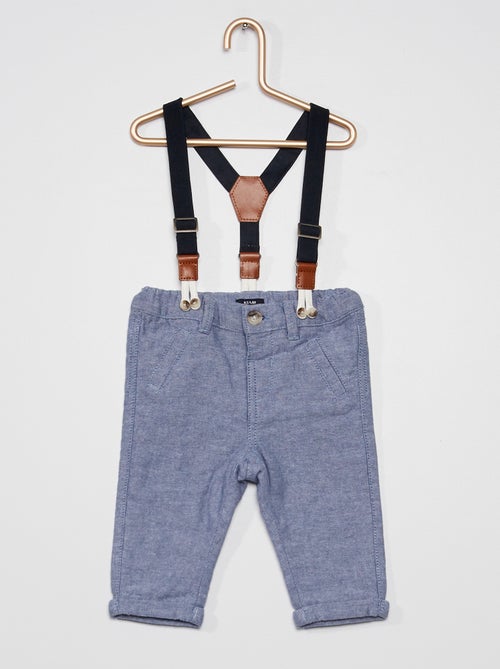 Pantalon chambray à bretelles - Kiabi