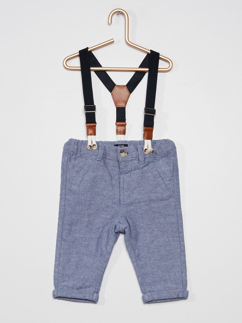 Pantalon chambray à bretelles BLEU - Kiabi