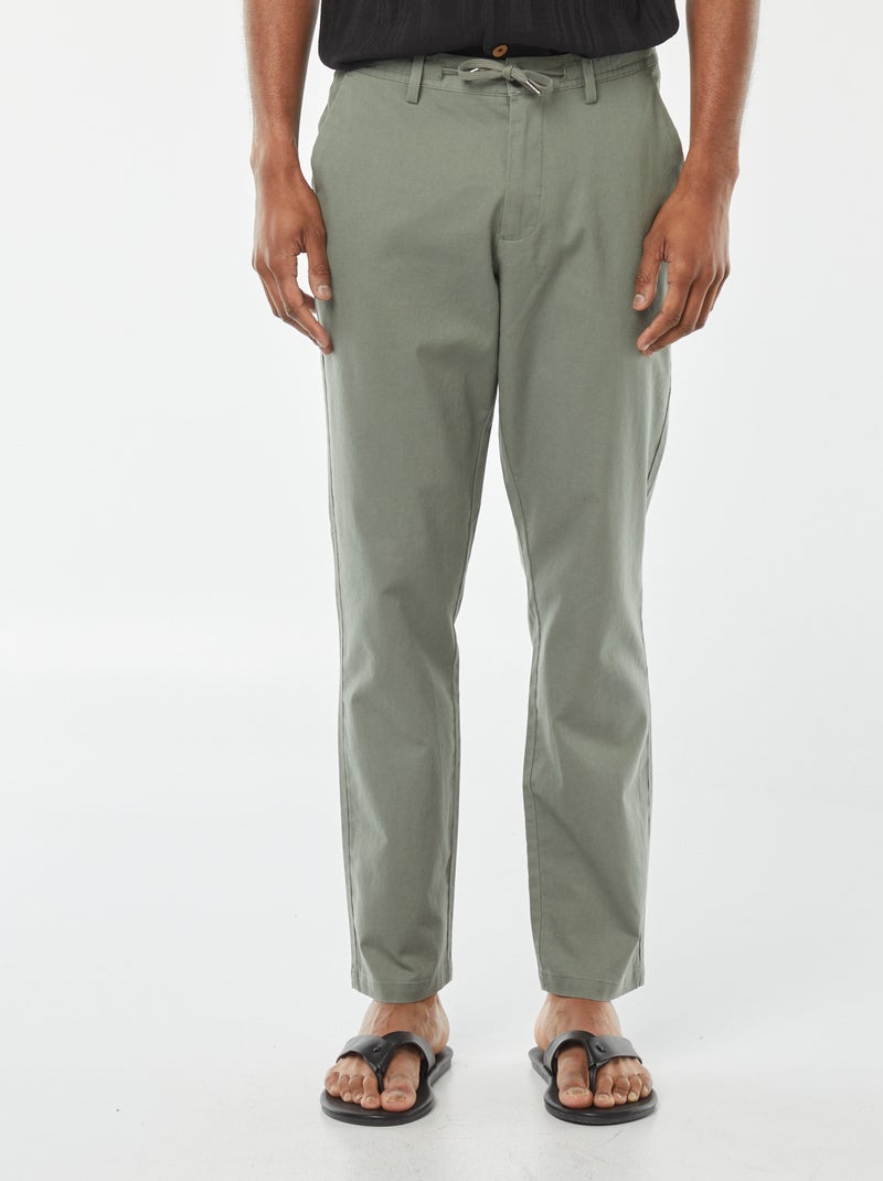 Pantalon chino droit en lin mélangé Kaki - Kiabi