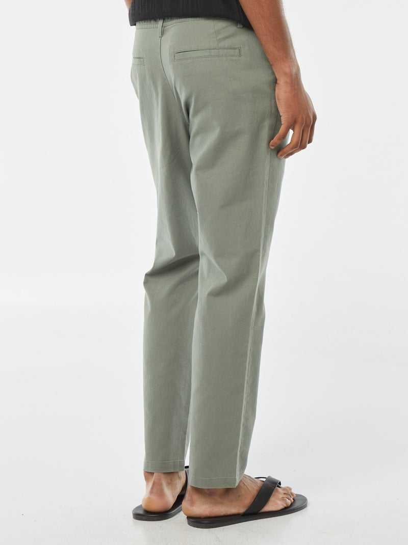 Pantalon chino droit en lin mélangé Kaki - Kiabi