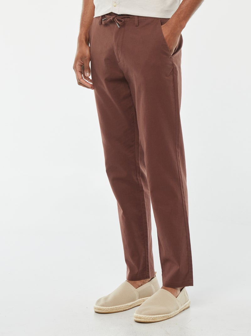 Pantalon chino droit en lin mélangé Marron - Kiabi