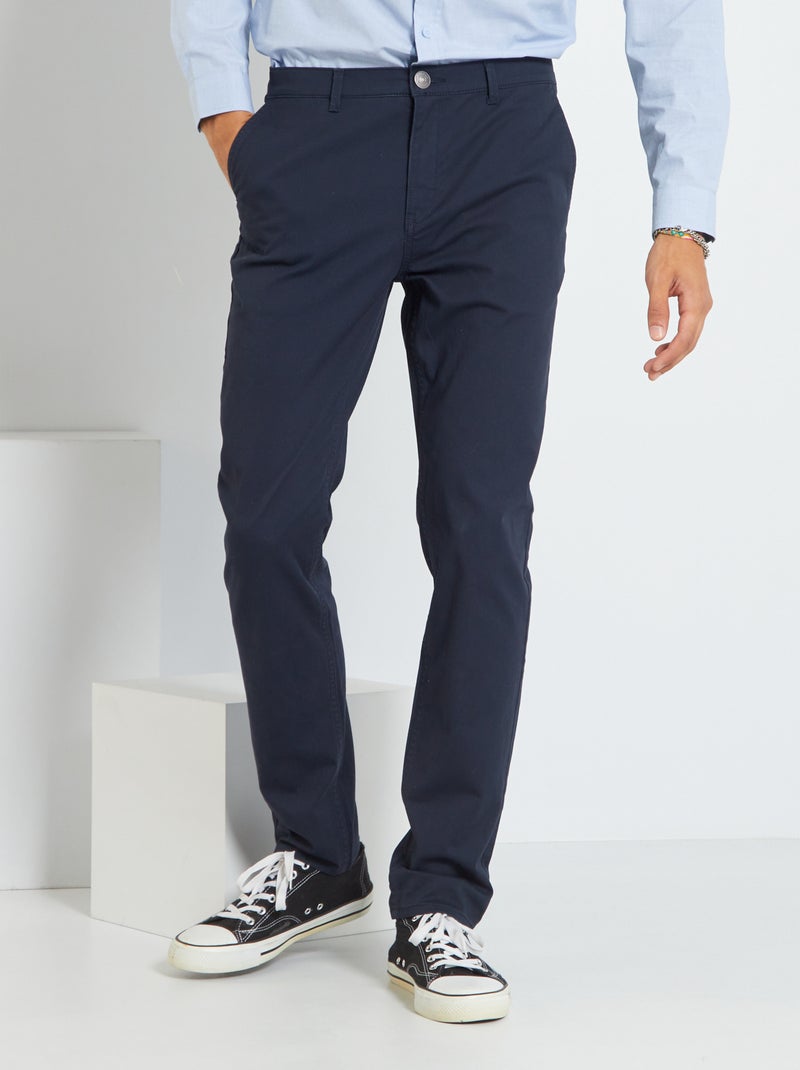 Pantalon chino en coton stretch bleu marine - Kiabi