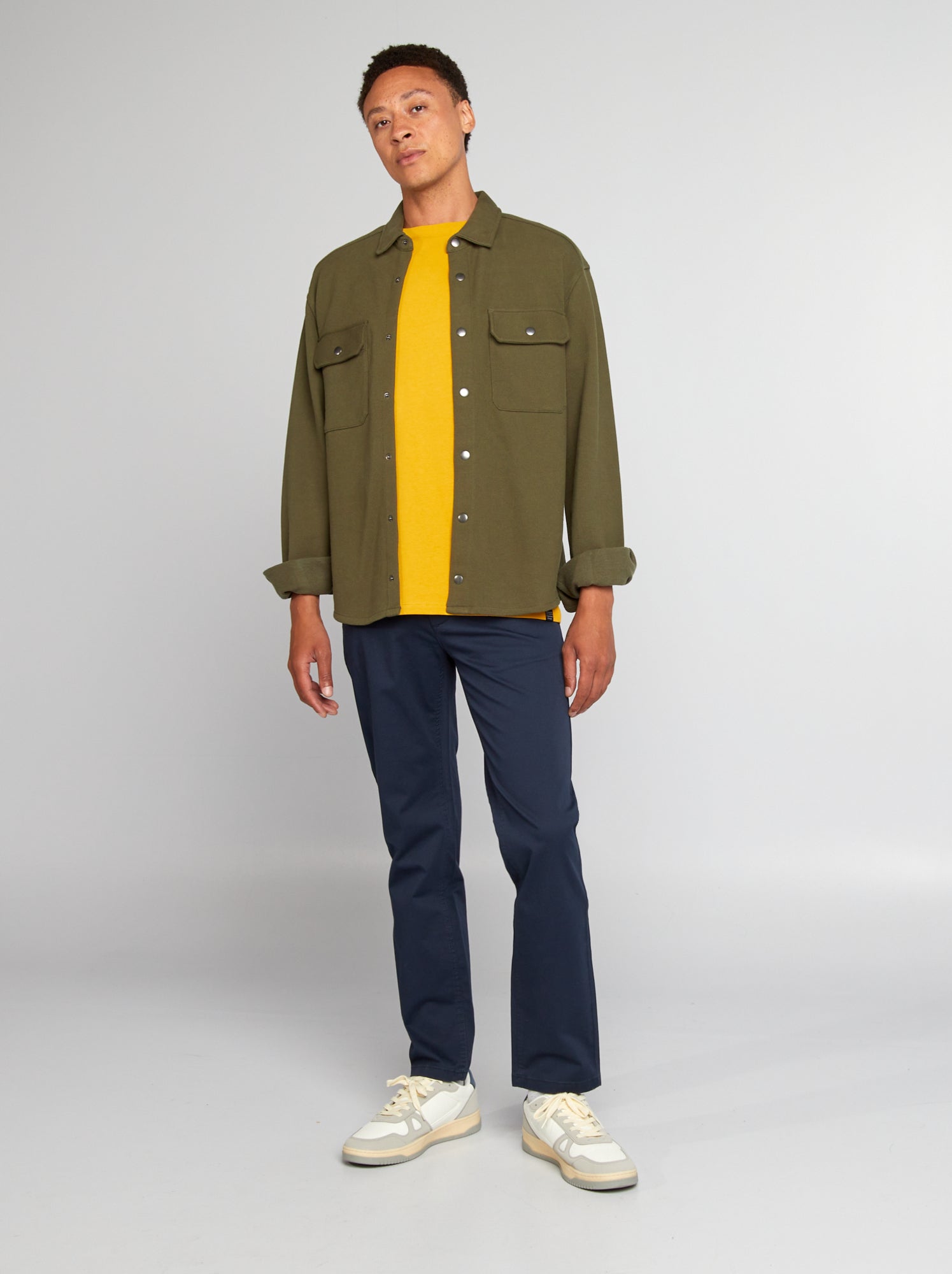 Pantalon évasée en coton extensible avec fentes sur les côtés bleu