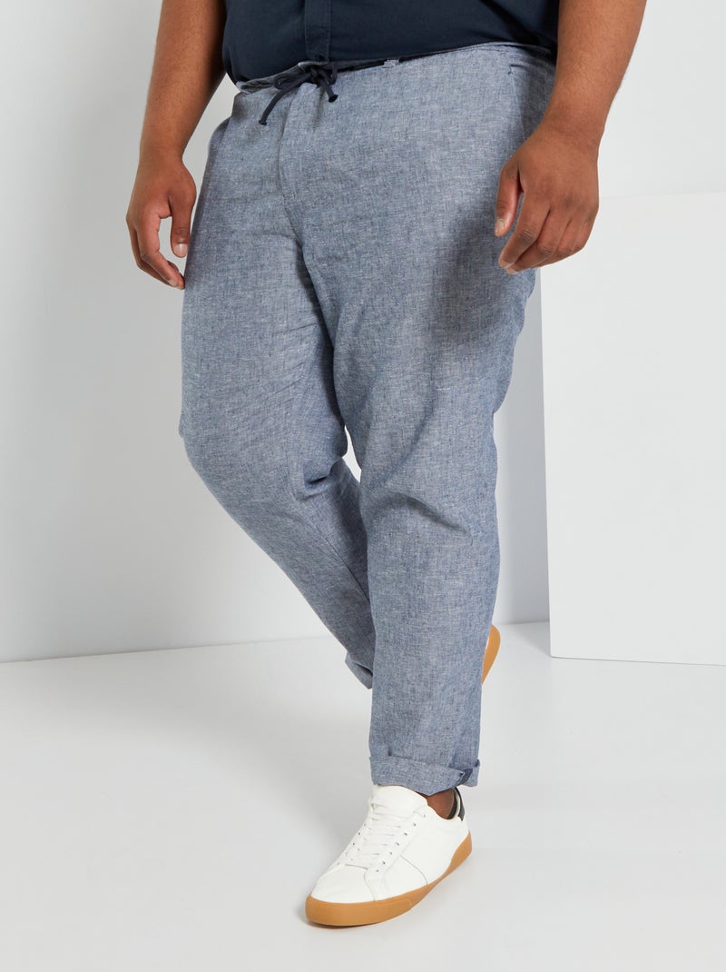 Pantalon chino en lin bleu chambray - Kiabi