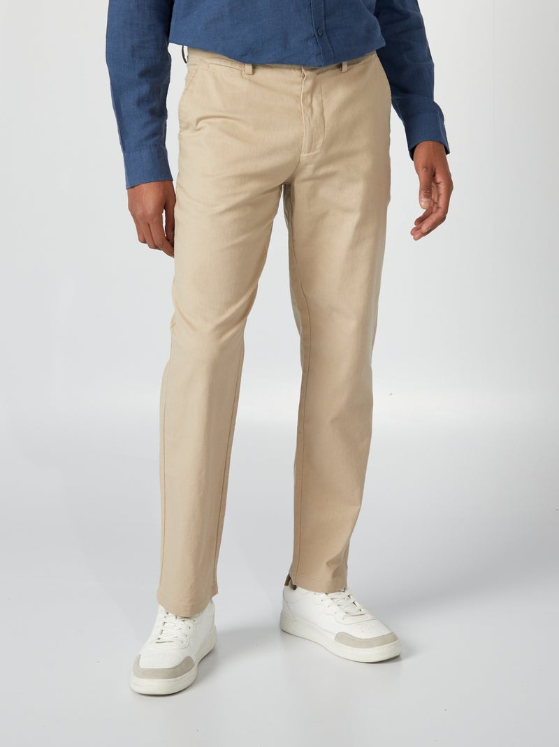 Pantalon chino en lin mélangé beige - Kiabi