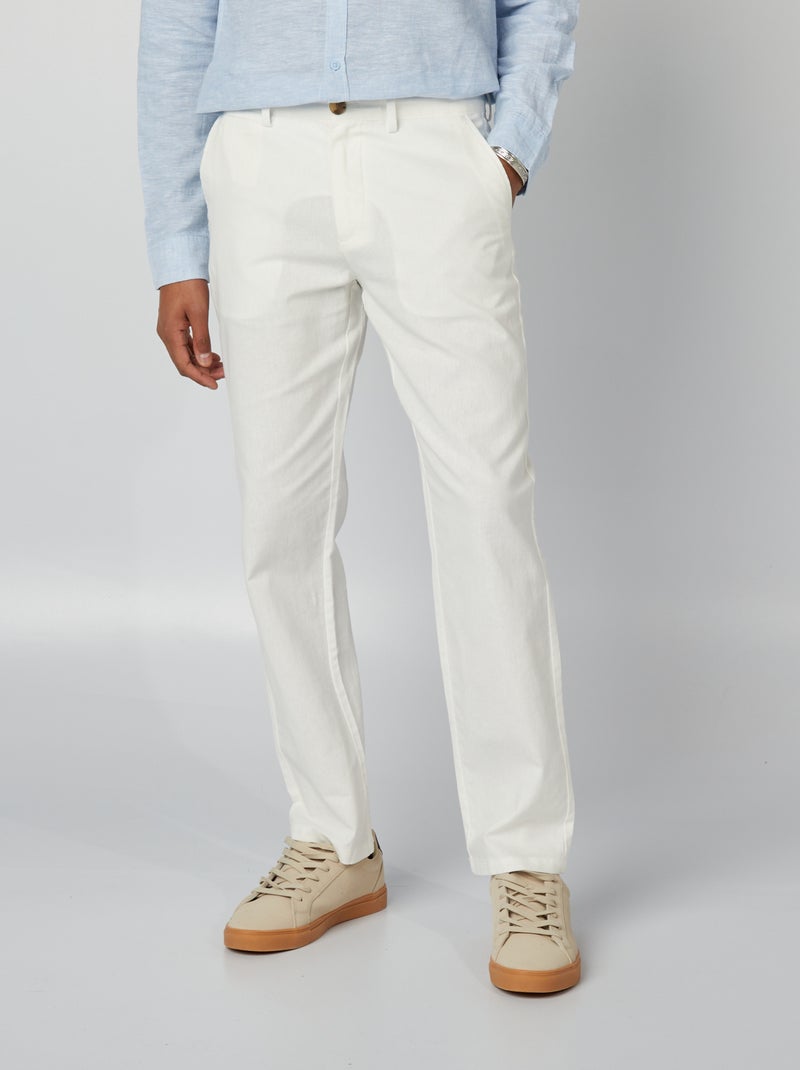 Pantalon chino en lin mélangé blanc - Kiabi