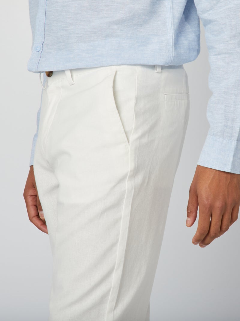 Pantalon chino en lin mélangé blanc - Kiabi