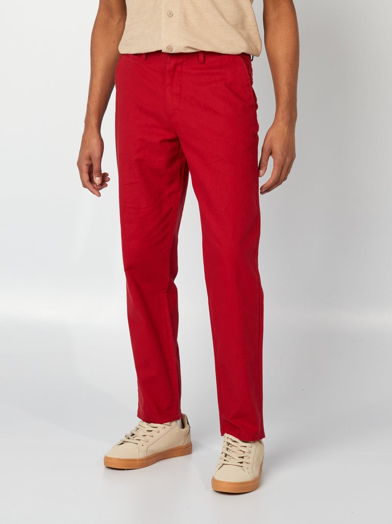 Pantalon chino en lin mélangé Rouge - Kiabi