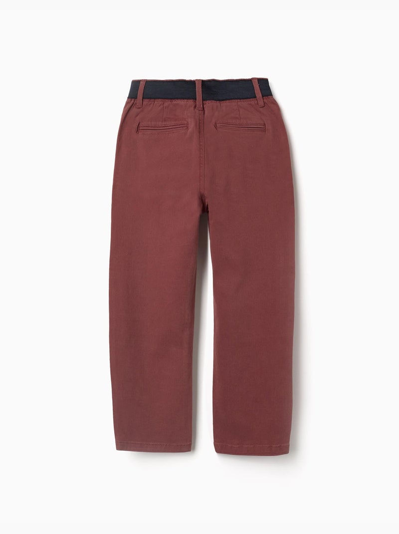 Pantalon chino en sergé à coupe droite avec bande élastique Marron - Kiabi