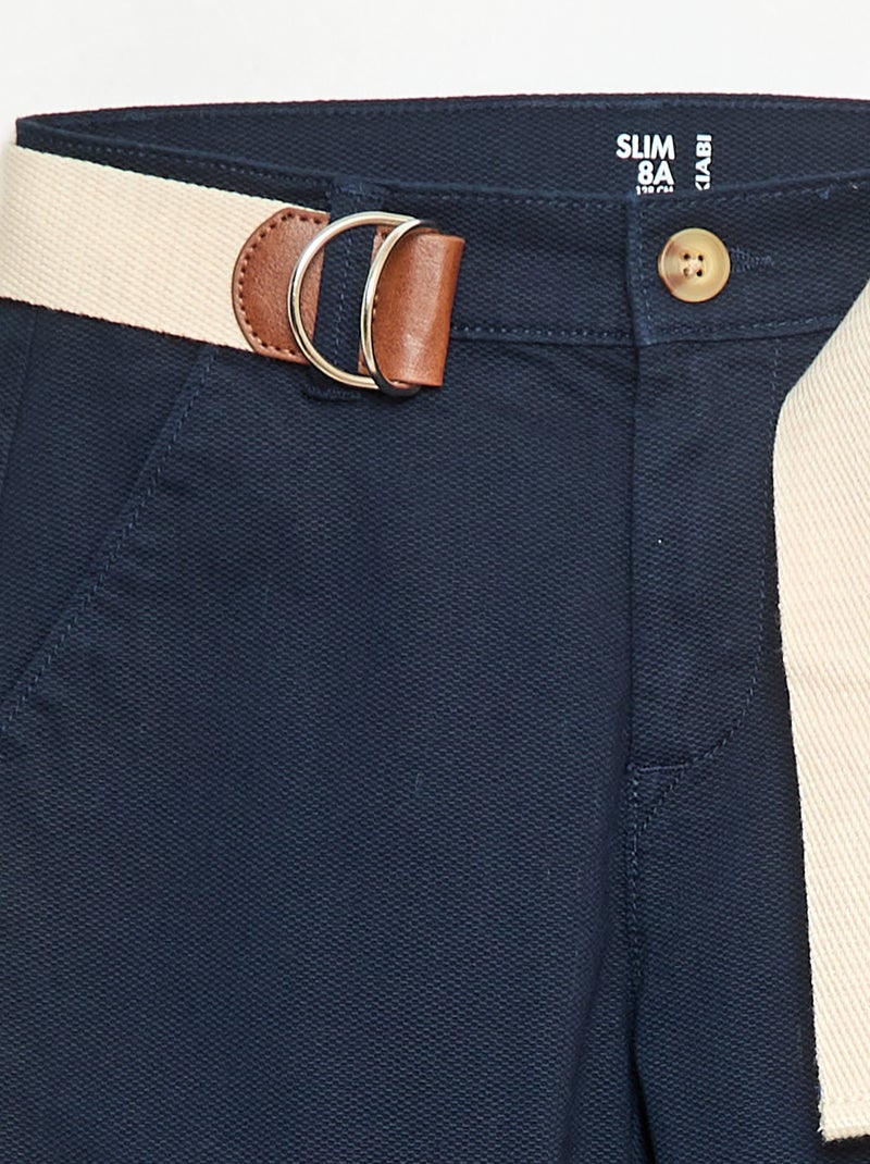 Pantalon chino en twill avec ceinture - 2 pièces Bleu - Kiabi