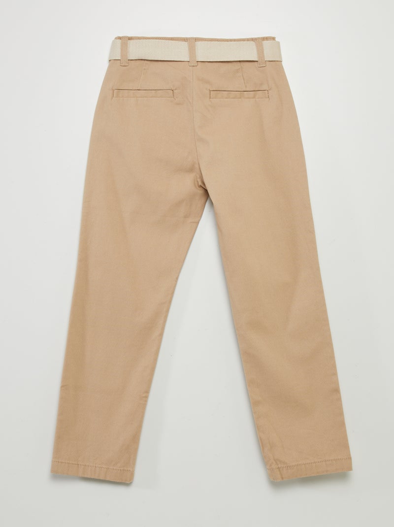 Pantalon chino en twill avec ceinture Beige - Kiabi