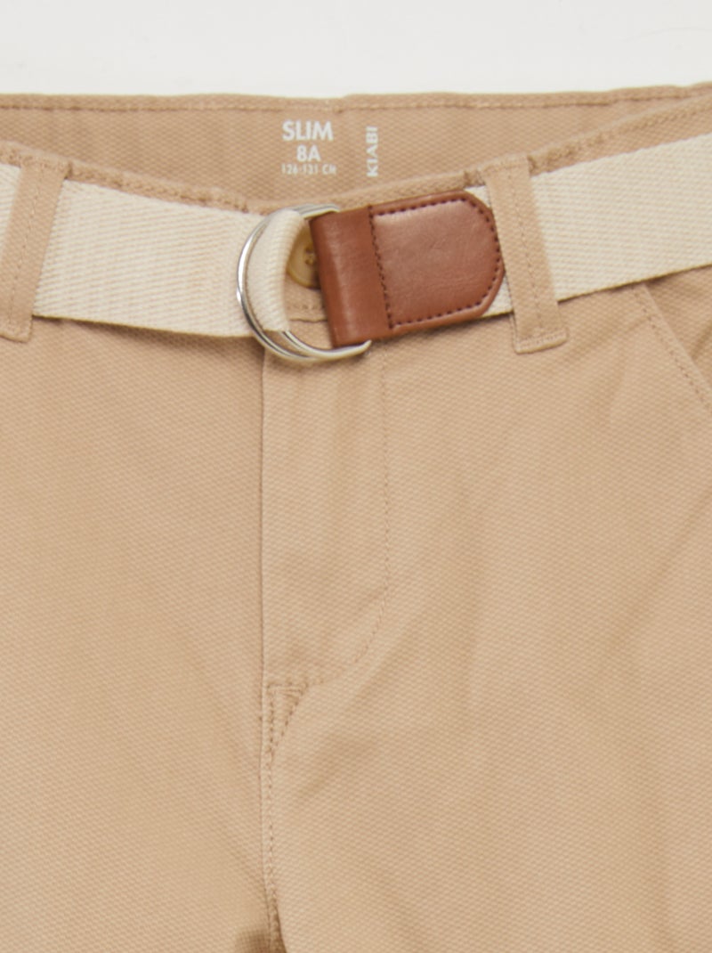 Pantalon chino en twill avec ceinture Beige - Kiabi