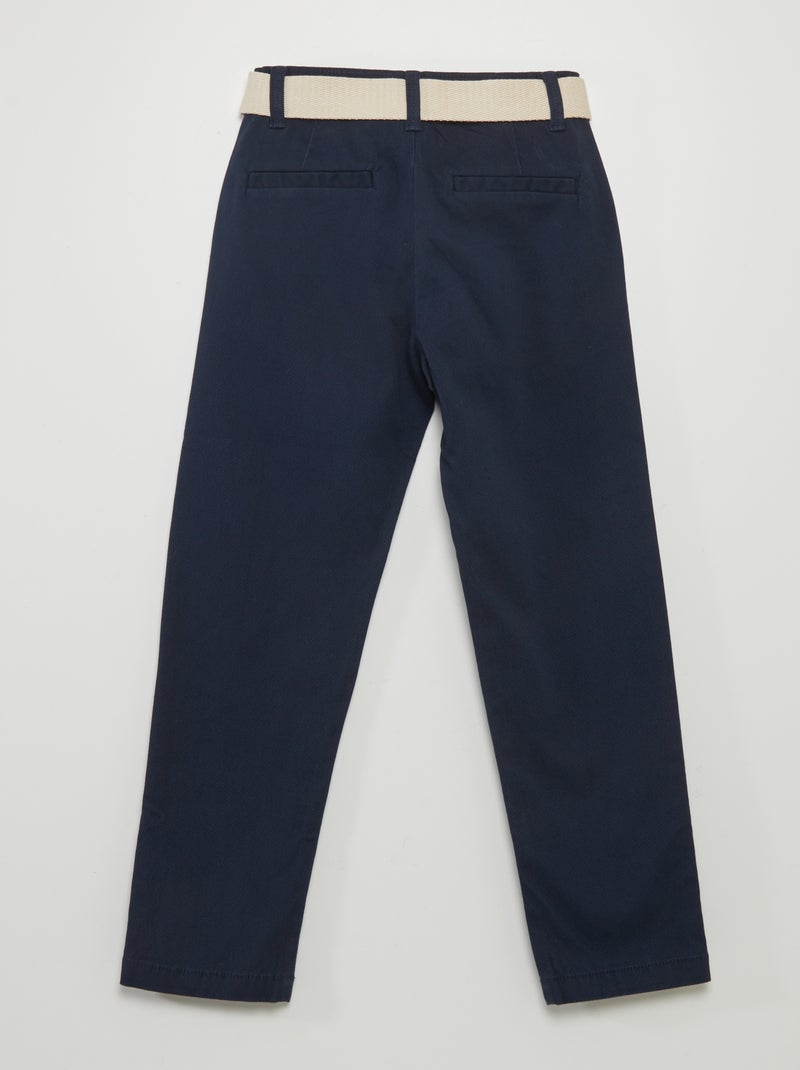 Pantalon chino en twill avec ceinture Bleu - Kiabi