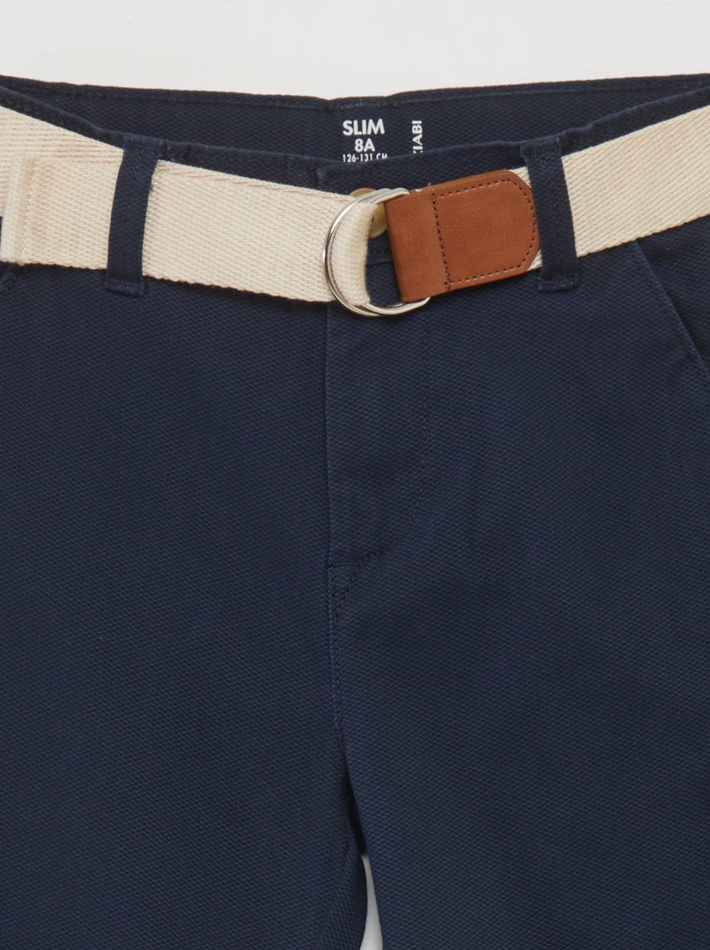 Pantalon chino en twill avec ceinture Bleu - Kiabi