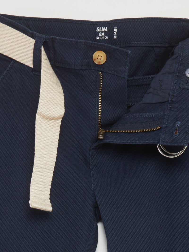 Pantalon chino en twill avec ceinture Bleu - Kiabi