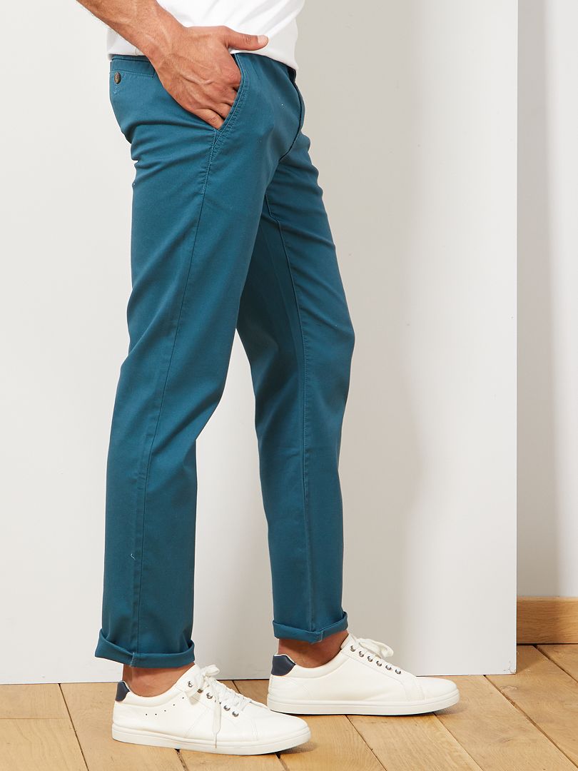 Pantalon chino maille piquée bleu canard - Kiabi