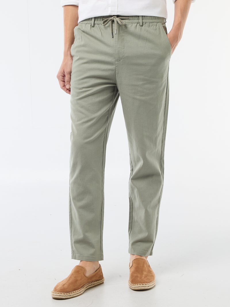 Pantalon chino regular en lin mélangé Vert - Kiabi