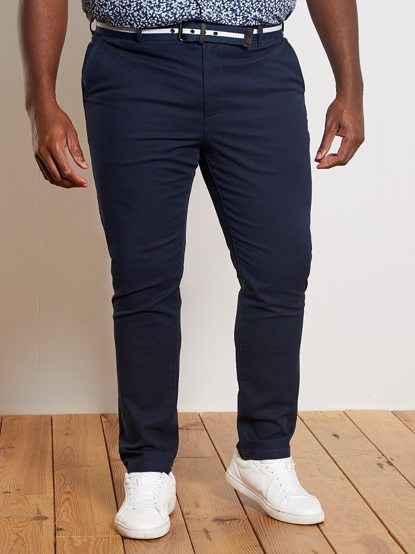 Pantalon chino slim + ceinture marine - Kiabi