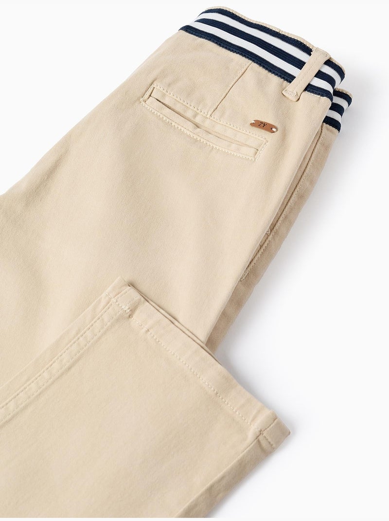 Pantalon chino slim en sergé avec bande rayée Beige clair - Kiabi