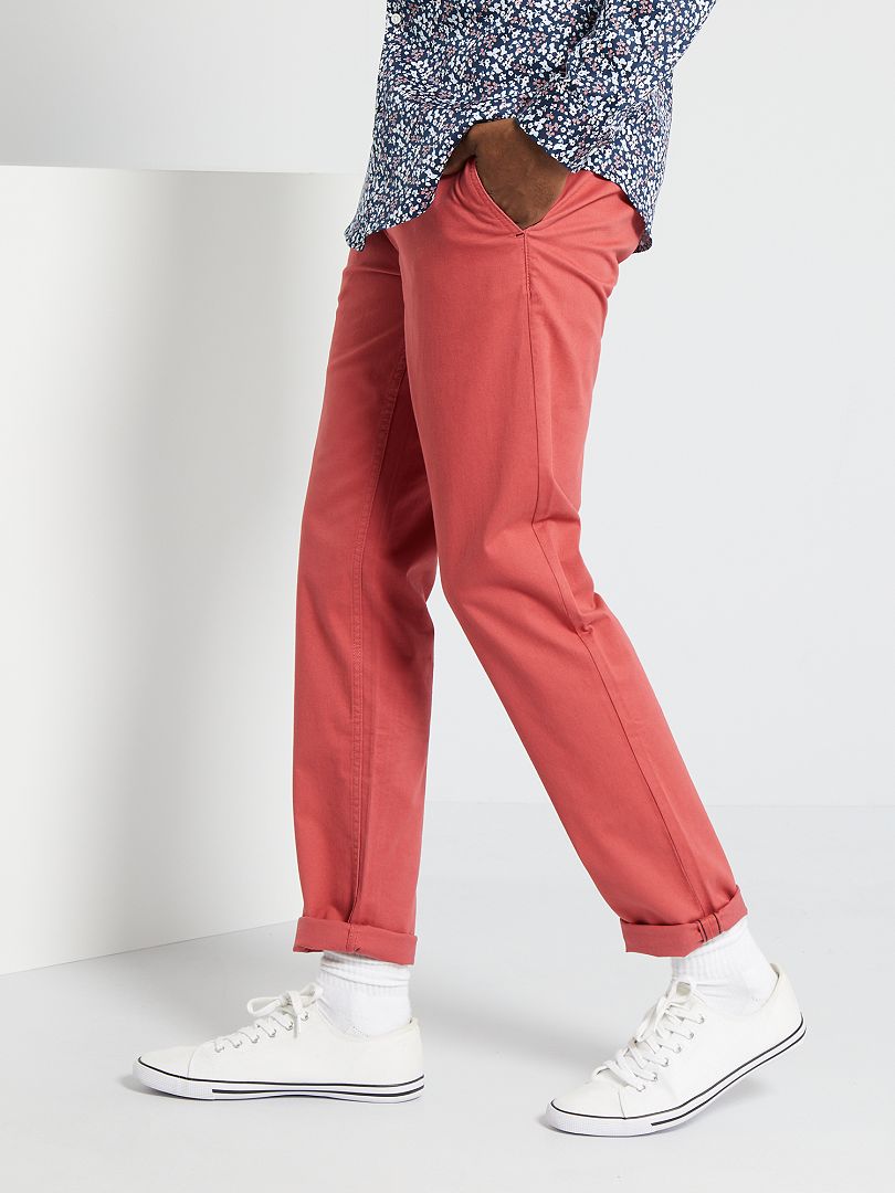 Pantalon chino slim rouge pâle - Kiabi