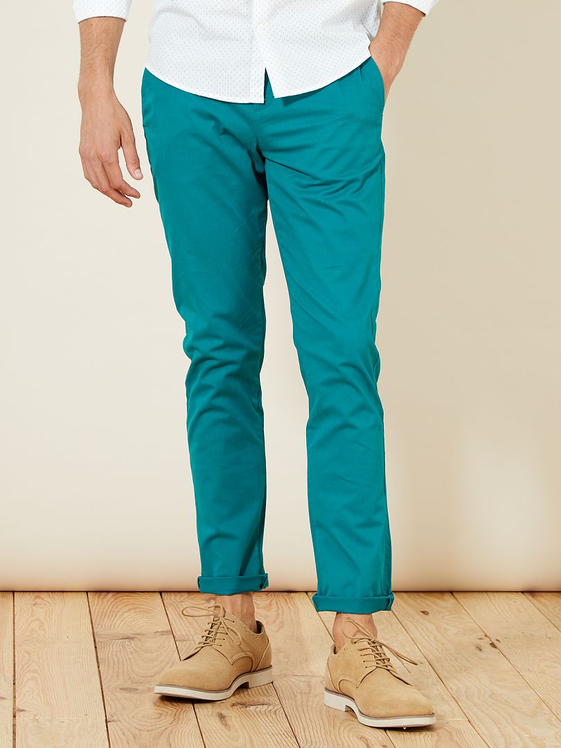 Pantalon chino slim vert bleu - Kiabi