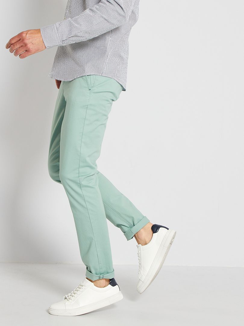 Pantalon chino slim vert gris - Kiabi