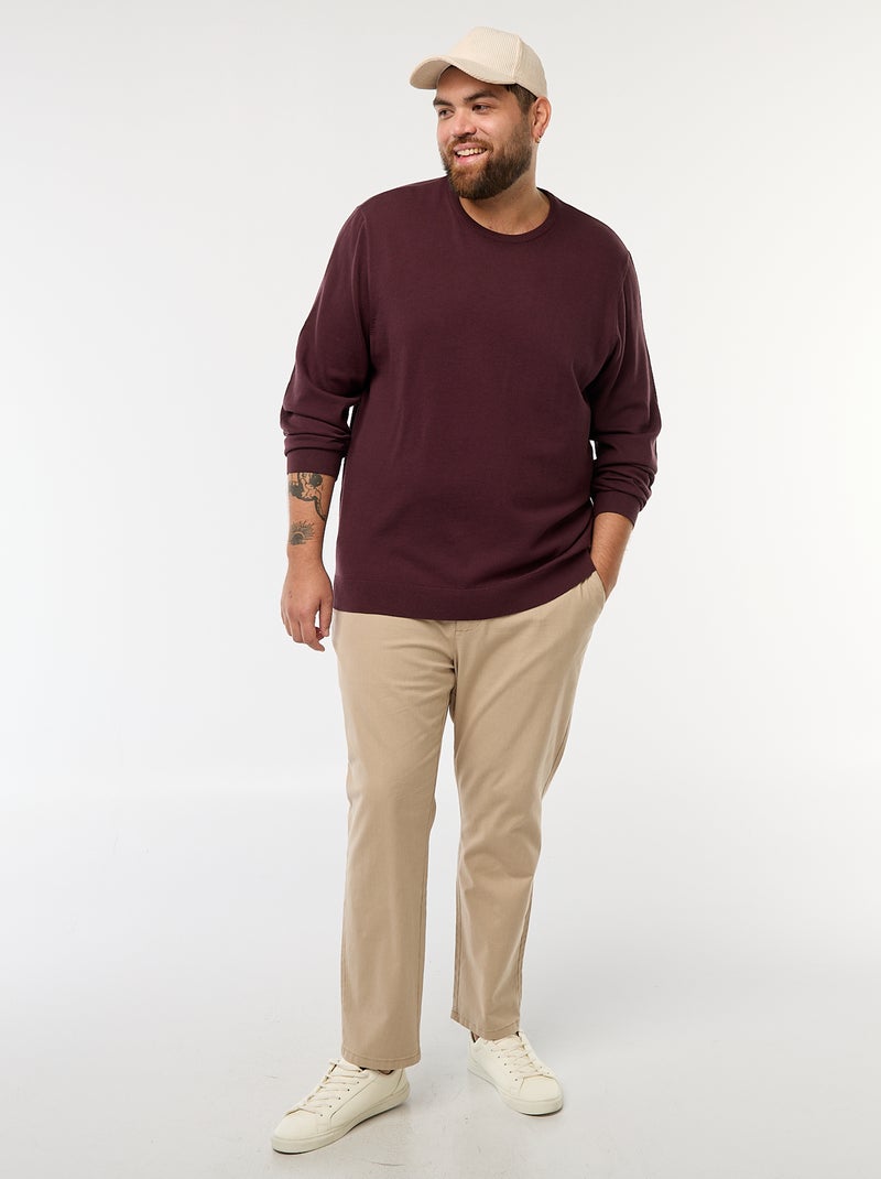 Pantalon chino uni en coton stretch Beige - Kiabi