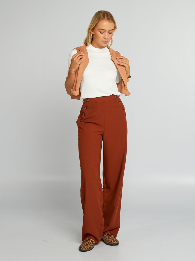 Pantalon cigarette avec boutons fantaisie Terracotta - Kiabi