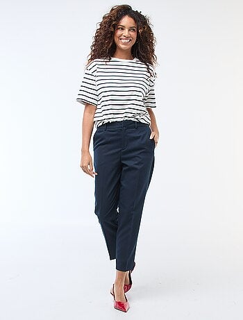 Pantalon femme cigarette uni en chaîne et trame