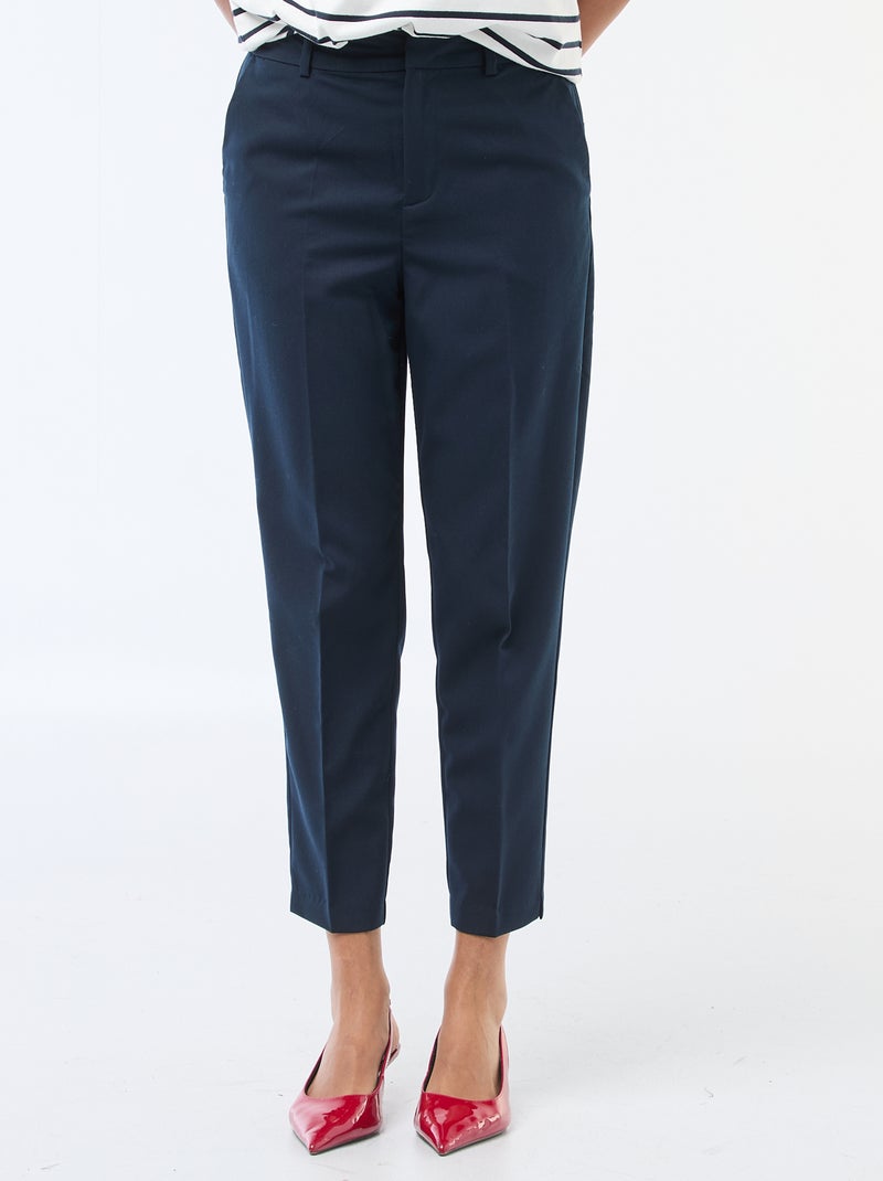 Pantalon cigarette femme en chaîne et trame Bleu - Kiabi